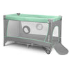 Patut pliant, Lionelo, Flower, Cu doua nivele, Cu arcada, Geanta transport, Masuta de infasat, Bara cu jucarii, Fereastra laterala, 120x60 cm, Conform cu standardele europeane de securitate EN 716 si EN12221, Turcoaz