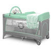 Patut pliant, Lionelo, Flower, Cu doua nivele, Cu arcada, Geanta transport, Masuta de infasat, Bara cu jucarii, Fereastra laterala, 120x60 cm, Conform cu standardele europeane de securitate EN 716 si EN12221, Turcoaz