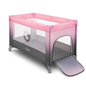 Patut pliant, Lionelo, Stefi, Cu un nivel, Cu intrare laterala cu fermoar, 2 roti, 120x60 cm, Conform cu standardul european de securitate EN 716, Roz Ombre - gogobaby.ro
