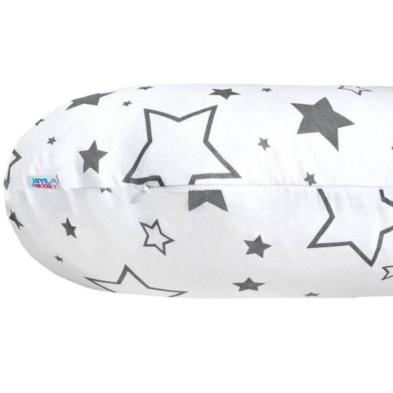 Perna alaptare, New Baby, Stelute, Cu husa detasabila, Din bumbac, 125x16 cm, Gri - gogobaby.ro