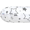 Perna alaptare, New Baby, Stelute, Cu husa detasabila, Din bumbac, 125x16 cm, Gri