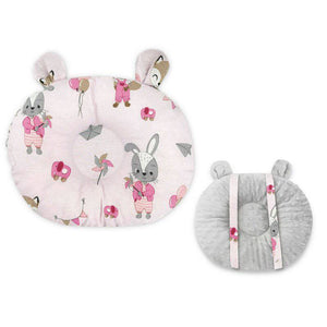 Perna bebelusi, Qmini, Ursulet, Multifunctionala, Cu doua fete, Tesatura pufoasa minky si bumbac, Materiale certificate Oeko Tex Standard 100, 30x23 cm, Minky Fox and Rabbit, Pink - gogobaby.ro