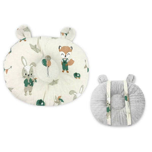 Perna bebelusi, Qmini, Ursulet, Multifunctionala, Cu doua fete, Tesatura pufoasa minky si bumbac, Materiale certificate Oeko Tex Standard 100, 30x23 cm, Minky Fox and Rabbit, Beige - gogobaby.ro
