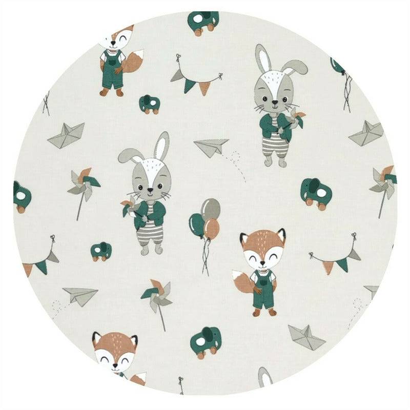 Perna bebelusi, Qmini, Ursulet, Multifunctionala, Cu doua fete, Tesatura pufoasa minky si bumbac, Materiale certificate Oeko Tex Standard 100, 30x23 cm, Minky Fox and Rabbit, Beige - gogobaby.ro