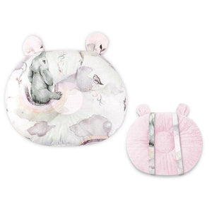 Perna bebelusi, Qmini, Ursulet, Multifunctionala, Cu doua fete, Tesatura pufoasa minky si bumbac, Materiale certificate Oeko Tex Standard 100, 30x23 cm, Minky Elephants on Rainbow Pink - gogobaby.ro