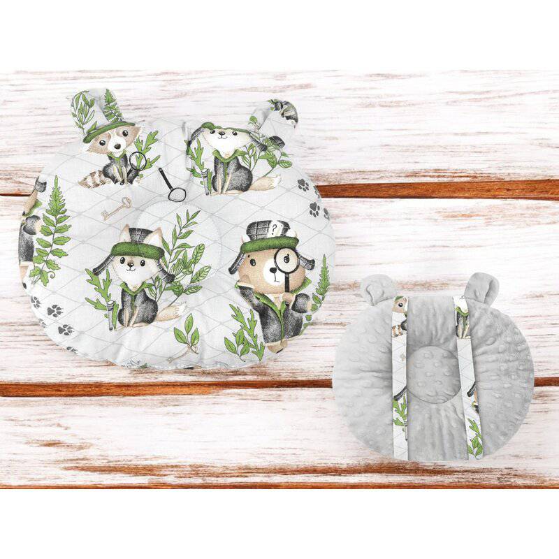 Perna bebelusi, MimiNu, Ursulet, Multifunctionala, Cu doua fete, Tesatura pufoasa minky si bumbac, Materiale certificate Oeko Tex Standard 100, Design, Minky Detective Natural - gogobaby.ro