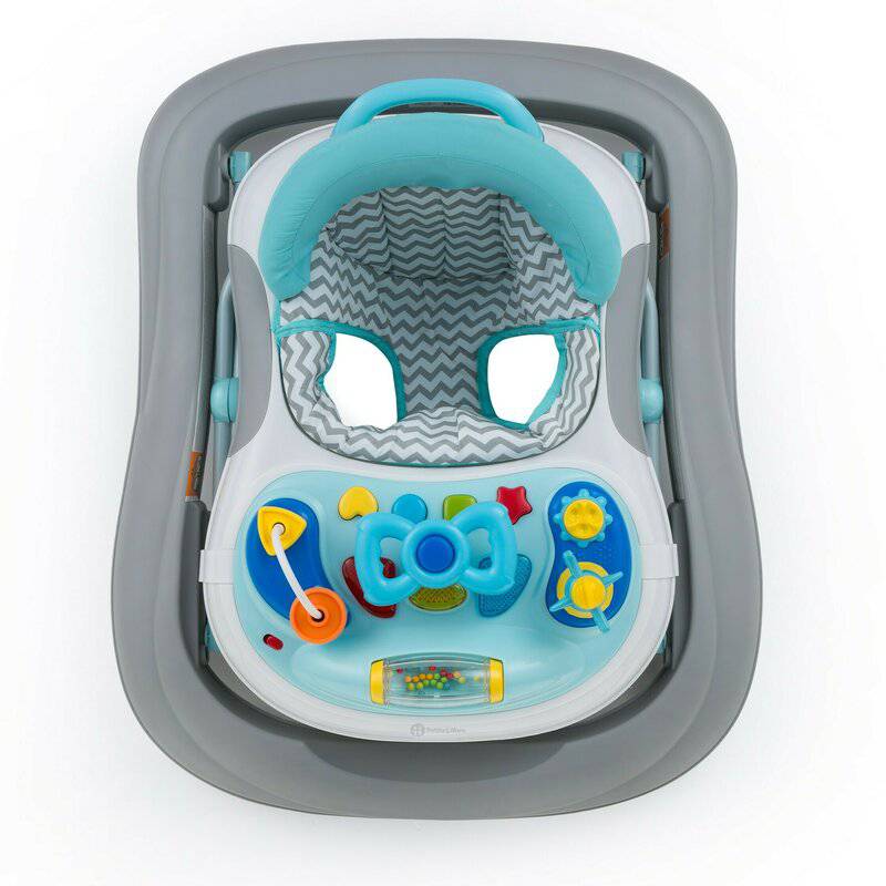 Premergator, Petite&Mars, Monty, Panou interactiv, Reglabil pe inaltime, Roti, Sustine 12 kg, Chevron Blue - gogobaby.ro