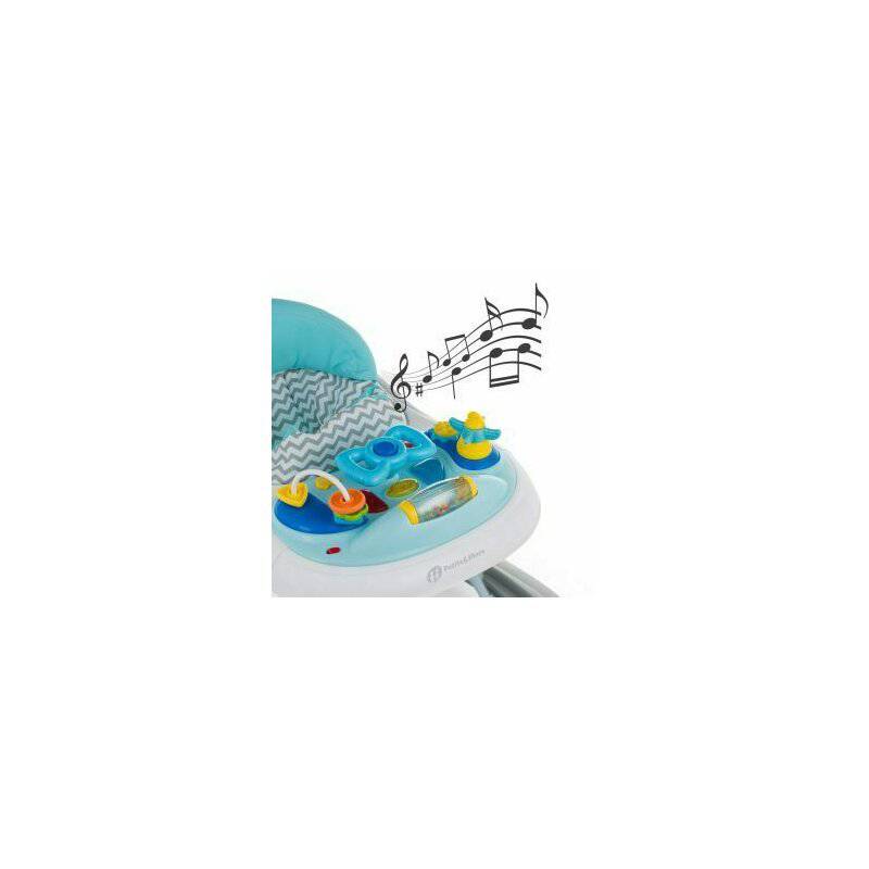 Premergator, Petite&Mars, Monty, Panou interactiv, Reglabil pe inaltime, Roti, Sustine 12 kg, Chevron Blue - gogobaby.ro