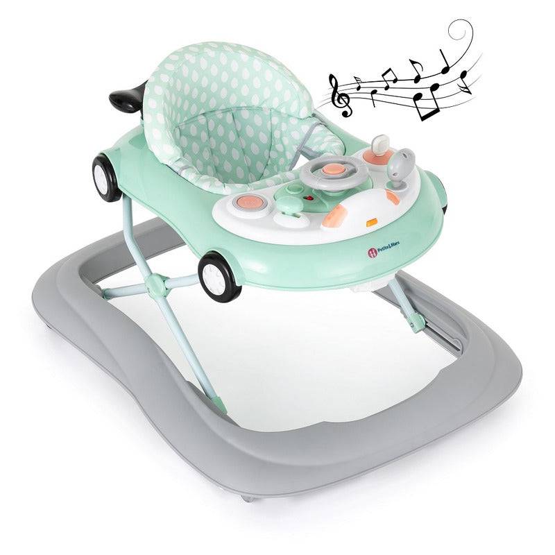 Premergator muzical, Petite&Mars, Cu panou interactiv si lumini Cabrio, Inaltime reglabila pe 3 pozitii, 6 luni+, Verde - gogobaby.ro