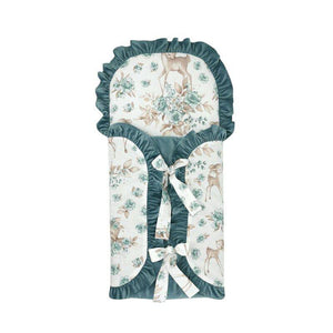 Sac de dormit, MimiNu, Multifunctional, Cu volanase si panglici, Din bumbac si tesatura pufoasa din catifea, Materiale certificate Oeko Tex Standard 100, Dimensiune 82 x 41 cm, Sweet Deer Mint - gogobaby.ro