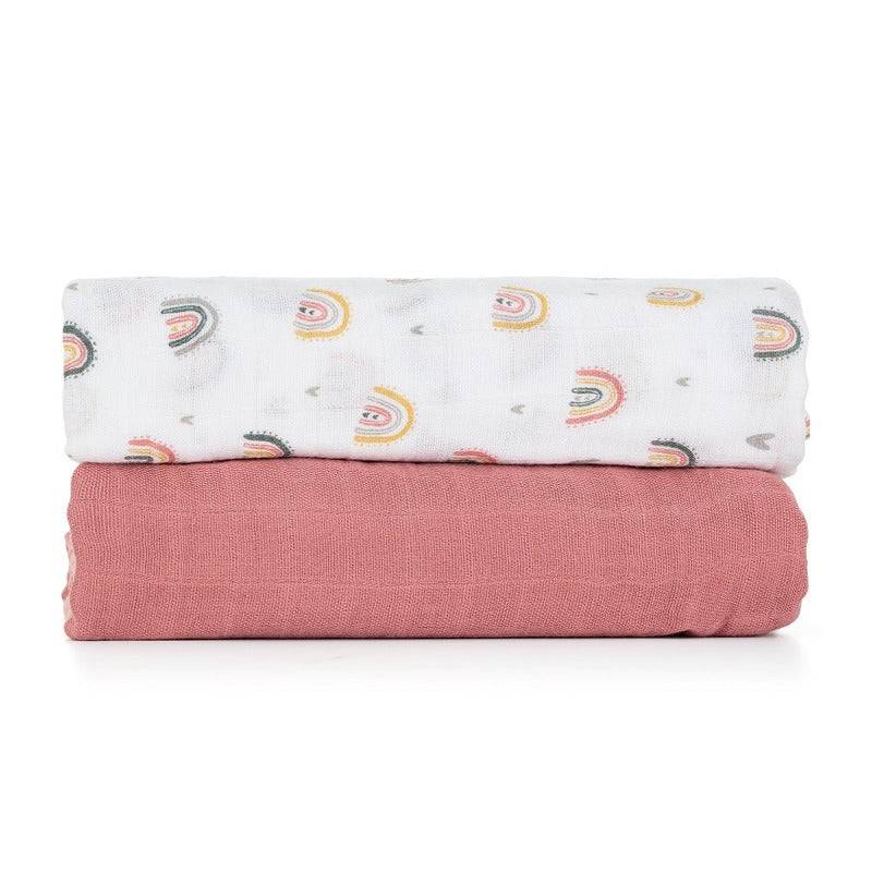 Set 2 scutece, Petite&Mars, Misty Rose Rainbow, Din muselina de bambus, Hipoalergenice, Dimensiuni mari 120 x 120 cm, Certificate Oeko Tex Standard 100, Multicolor - gogobaby.ro