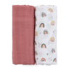 Set 2 scutece, Petite&Mars, Misty Rose Rainbow, Din muselina de bambus, Hipoalergenice, Dimensiuni mari 120 x 120 cm, Certificate Oeko Tex Standard 100, Multicolor
