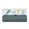 Set 2 scutece, Petite&Mars, Misty Green Leaves, Din muselina de bambus, Hipoalergenice, Dimensiuni mari 120 x 120 cm, Certificate Oeko Tex Standard 100, Multicolor