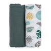 Set 2 scutece, Petite&Mars, Misty Green Leaves, Din muselina de bambus, Hipoalergenice, Dimensiuni mari 120 x 120 cm, Certificate Oeko Tex Standard 100, Multicolor