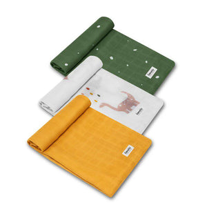 Set 3 museline, Lionelo, Bamboo, Multifunctionale, Din Bambus, 70x70 cm, Dino - gogobaby.ro