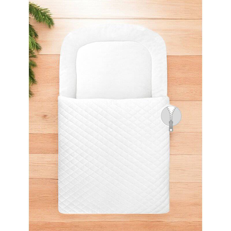 Paturica de infasat, Qmini, Pentru botez si nu numai, Cu fermoar, 72x45 cm, Din catifea matlasata, White - gogobaby.ro