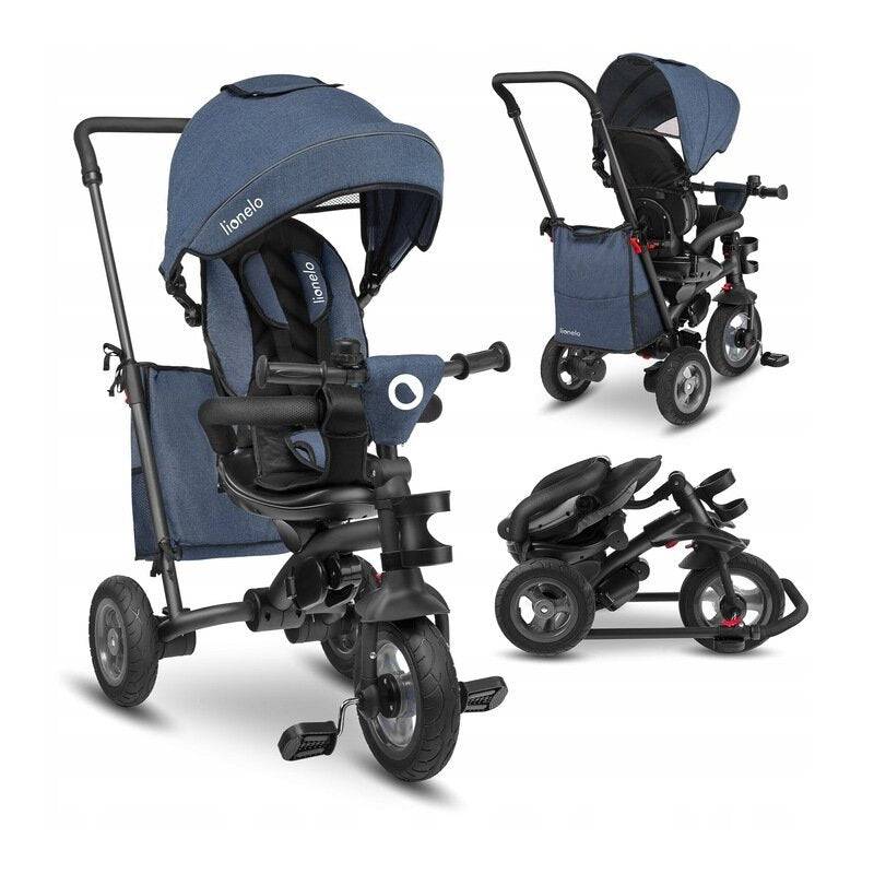 Tricicleta copii, Lionelo, Tris, Ultrapliabila, Multifunctionala. Mecanism de pedalare libera, Suport picioare, Control al directiei, Scaun reversibil, Rotire 360 grade, Conform cu standardul europeane de securitate EN71, JEANS - gogobaby.ro