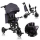 Tricicleta copii, Lionelo, Tris Plus, Ultrapliabila, Multifunctionala, Pana la 25 kg, Inclinare spatar in fata si in spate, Suport picioare, Control al directiei, Scaun reversibil, Rotire 360 grade, Conform cu EN71, 9 luni-5 ani, Gri