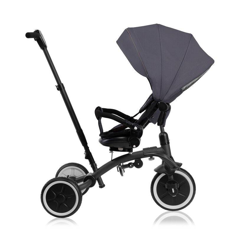 Tricicleta copii, Lionelo, Tris Plus, Ultrapliabila, Multifunctionala, Pana la 25 kg, Inclinare spatar in fata si in spate, Suport picioare, Control al directiei, Scaun reversibil, Rotire 360 grade, Conform cu EN71, 9 luni-5 ani, Gri - gogobaby.ro
