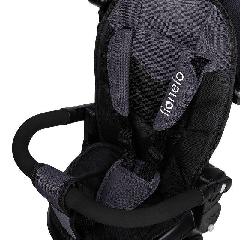 Tricicleta copii, Lionelo, Tris Plus, Ultrapliabila, Multifunctionala, Pana la 25 kg, Inclinare spatar in fata si in spate, Suport picioare, Control al directiei, Scaun reversibil, Rotire 360 grade, Conform cu EN71, 9 luni-5 ani, Gri - gogobaby.ro