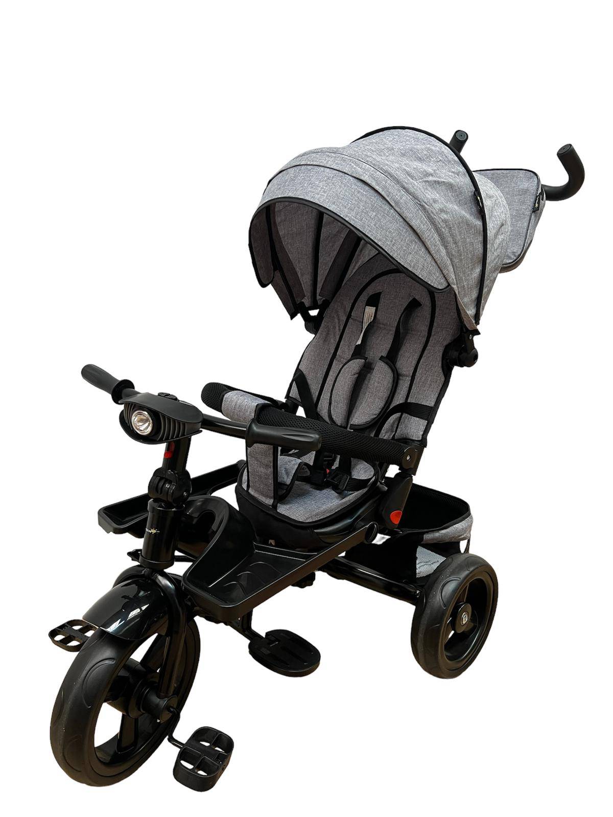 Tricicleta evolutiva, L sun Star, Semipliabila,Pozitie de somn generoasa, Scaun rotativ, Muzicala, Lumini led, Geanta Mamici, Coș jucarii, GRI - gogobaby.ro