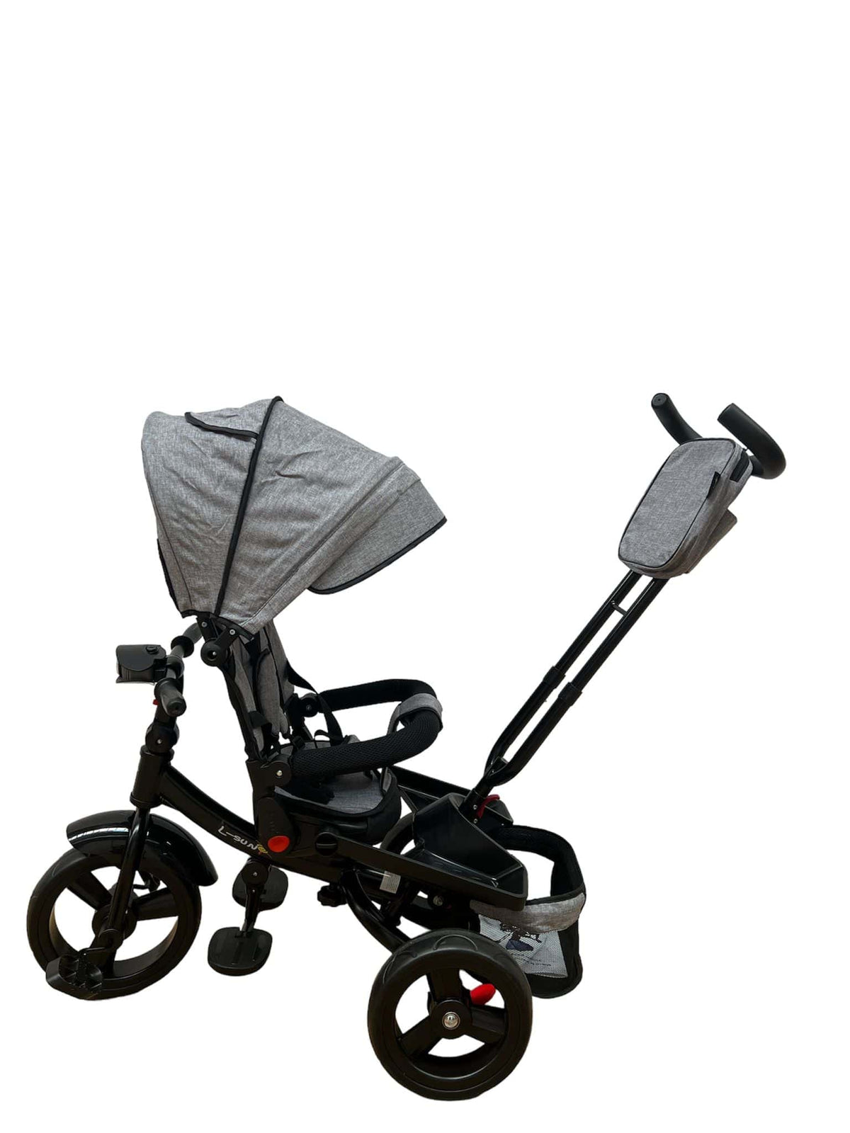 Tricicleta evolutiva, L sun Star, Semipliabila,Pozitie de somn generoasa, Scaun rotativ, Muzicala, Lumini led, Geanta Mamici, Coș jucarii, GRI - gogobaby.ro