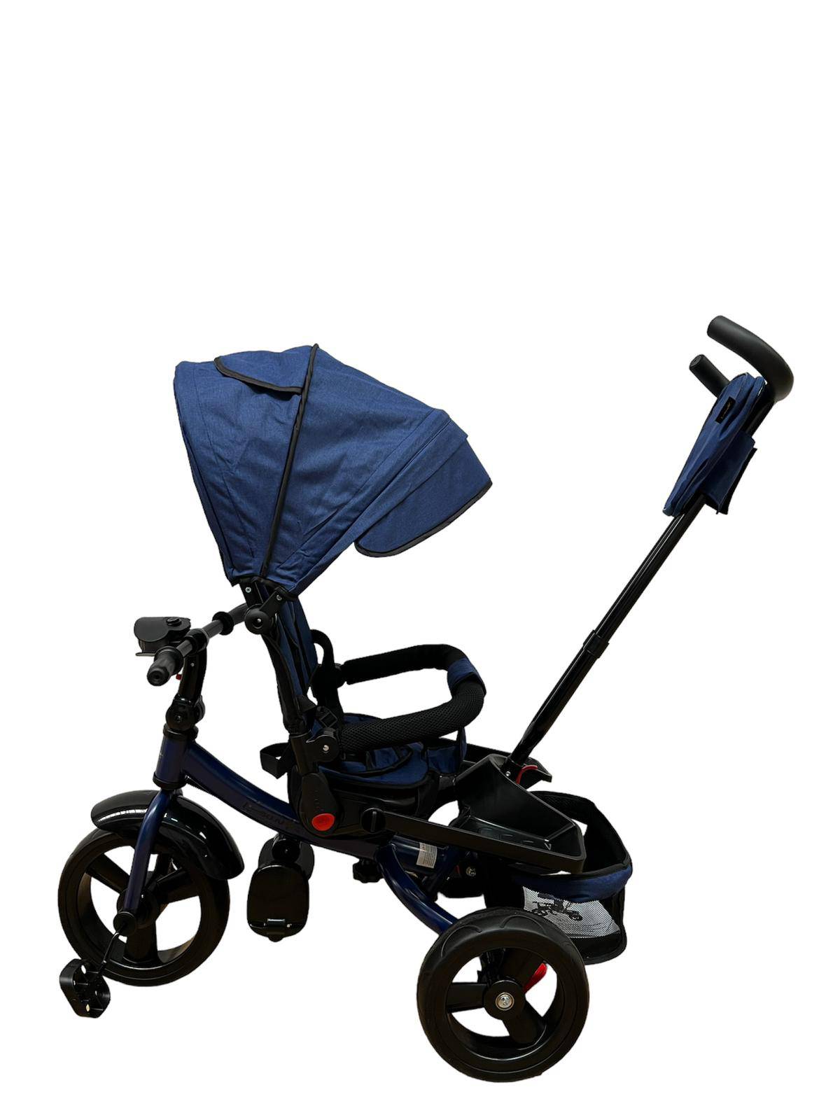 Tricicleta evolutiva, L sun Star, Semipliabila,Pozitie de somn generoasa, Scaun rotativ, Muzicala, Lumini led, Geanta Mamici, Coș jucarii, ALBASTRU - gogobaby.ro