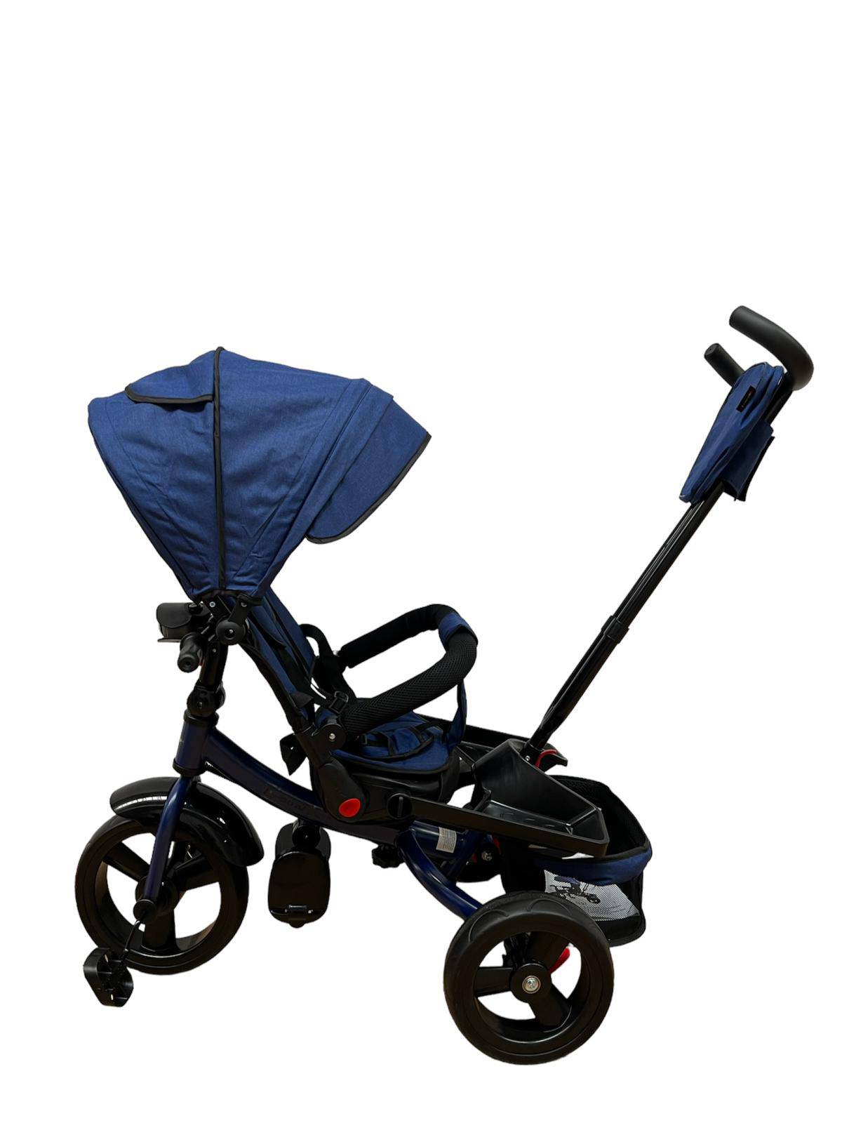 Tricicleta evolutiva, L sun Star, Semipliabila,Pozitie de somn generoasa, Scaun rotativ, Muzicala, Lumini led, Geanta Mamici, Coș jucarii, ALBASTRU - gogobaby.ro