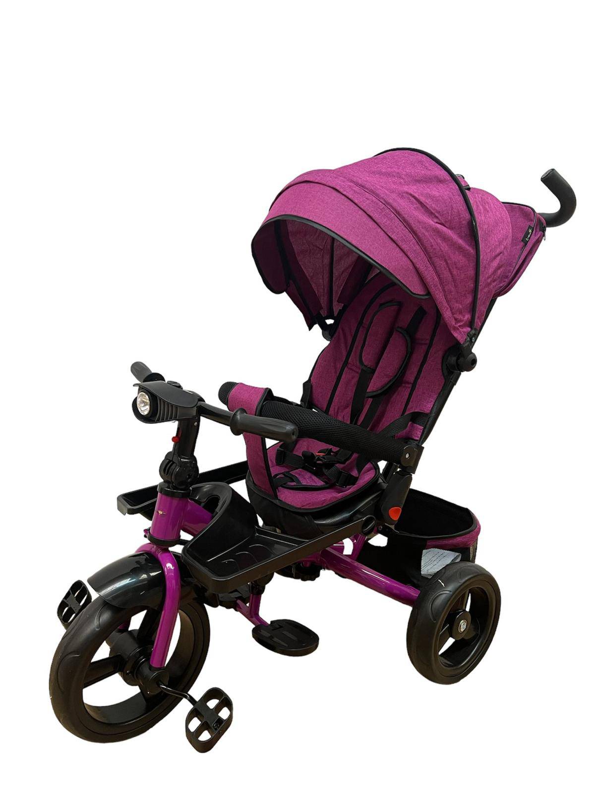 Tricicleta evolutiva, L sun Star, Semipliabila,Pozitie de somn generoasa, Scaun rotativ, Muzicala, Lumini led, Geanta Mamici, Coș jucarii, MOV - gogobaby.ro