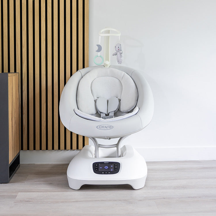 Graco - Leagan electric Eluma Sway cu tehnologie inteligenta de detectare a plansului, pentru bebelusi, alb Rori - gogobaby.ro