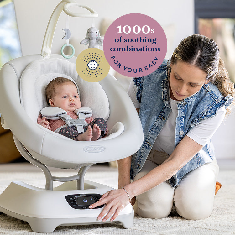 Graco - Leagan electric Eluma Sway cu tehnologie inteligenta de detectare a plansului, pentru bebelusi, alb Rori - gogobaby.ro