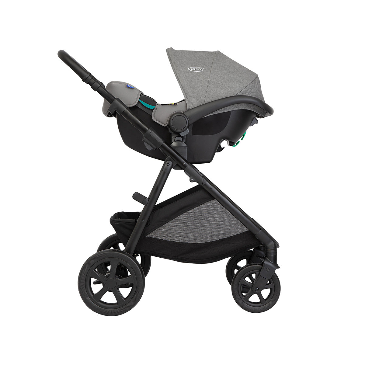 Graco - Carucior pentru copii multifunctional 3 in 1 Near2Me DLX Ash (Carucior Near2Me DLX + Landou Near2Me DLX + Scoica SnugLite)