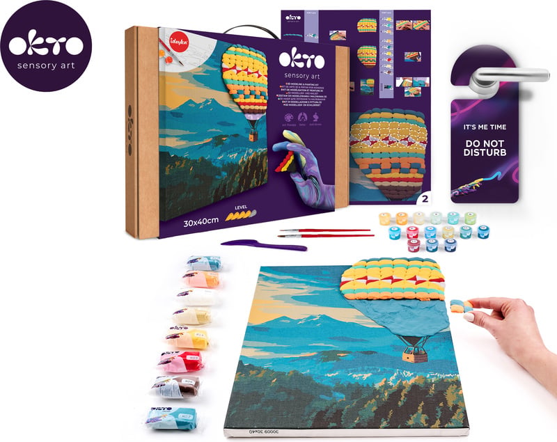 Set pictura si modelare 3D cu argila usoara, 30*40 cm - Hot Air Balloon flight