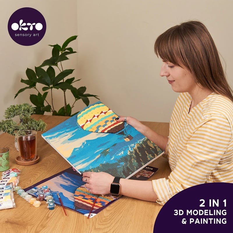 Set pictura si modelare 3D cu argila usoara, 30*40 cm - Hot Air Balloon flight