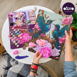 Set pictura si modelare 3D cu argila usoara, 30*40 cm - Hummingbirds in love