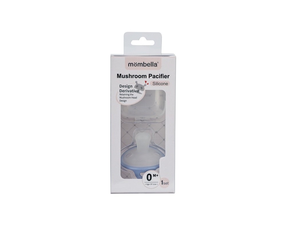 Suzeta deschisa din silicon cu cutie de depozitare, ultra-usoara, 0-6 Luni, Mombella Ciupercuta - Ice Blue