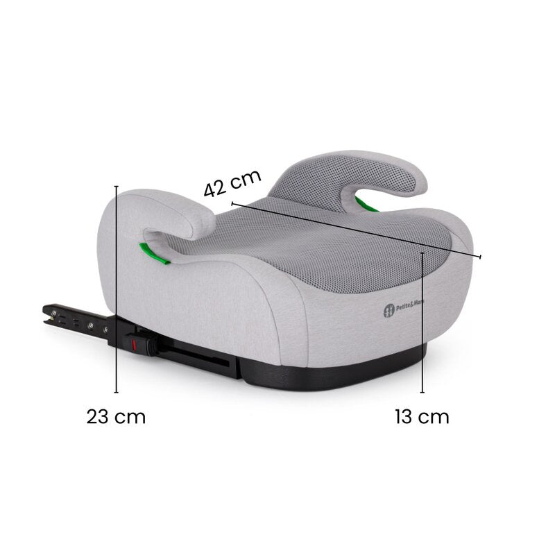Inaltator auto, Petite&Mars, Optimus Pro, I-size, 125- 150 cm, 22-36 kg, Cu isofix, Forma ergonomica, Husa detasabila, Bej
