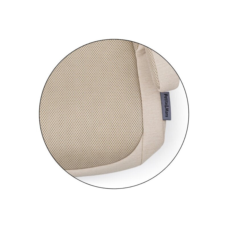 Inaltator auto, Petite&Mars, Optimus Pro, I-size, 125- 150 cm, 22-36 kg, Cu isofix, Forma ergonomica, Husa detasabila, Bej