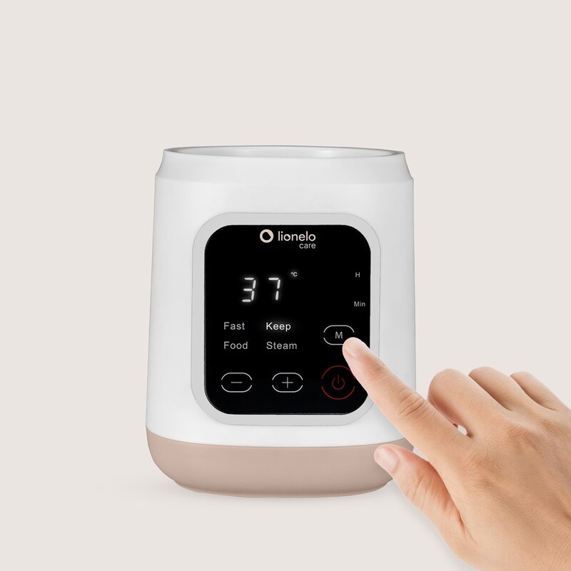 Incalzitor biberoane, Lionelo, ThermUp 3.0, 6 in 1, Incalzire, Decongelare, Sterilizare, Mentinerea temperaturii, 400 W, 35-100°C, Panou de comanda tactil, Fara BPA, Oprire automata, Placa de incalzire din teflon, Alb