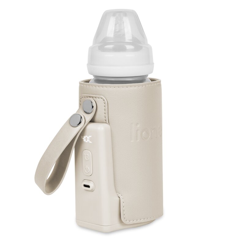 Incalzitor biberoane, Lionelo, ThermUp Go Plus, Portabil, Cu aspect elegant, Temperatura constanta pana la 24 h, Incarcare USB, Bej calm