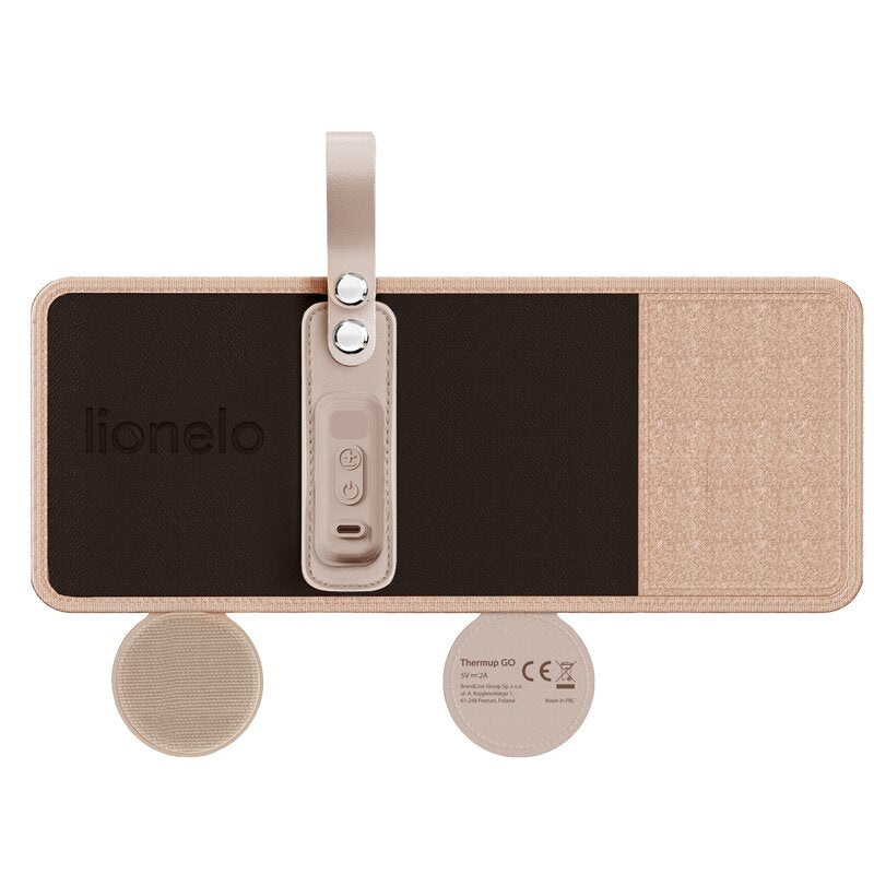 Incalzitor biberoane, Lionelo, ThermUp Go, Portabil, Temperatura constanta pana la 24 h, Incarcare USB, Maro