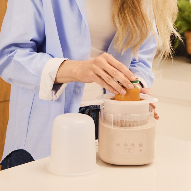 Incalzitor biberoane si sterilizator, Lionelo, ThermUp 4.0, Recipient detasabil, 400 W, 6 moduri de functionare, Functie sterilizare si decongelare, Termostat integrat, Lumina de noapte, Panou tactil, Oprire automata, Placa din otel inoxidabil, Bej
