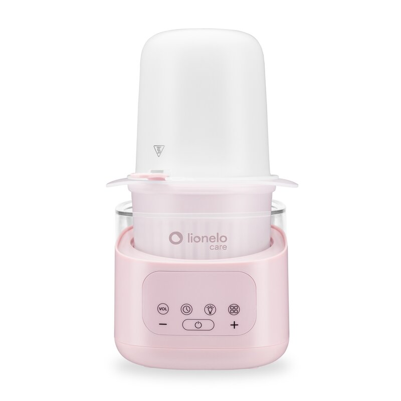 Incalzitor biberoane si sterilizator, Lionelo, ThermUp 4.0, Recipient detasabil, 400 W, 6 moduri de functionare, Functie sterilizare si decongelare, Termostat integrat, Lumina de noapte, Panou tactil, Oprire automata, Placa din otel inoxidabil, Roz