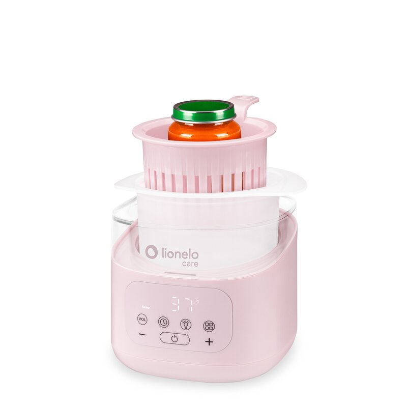 Incalzitor biberoane si sterilizator, Lionelo, ThermUp 4.0, Recipient detasabil, 400 W, 6 moduri de functionare, Functie sterilizare si decongelare, Termostat integrat, Lumina de noapte, Panou tactil, Oprire automata, Placa din otel inoxidabil, Roz