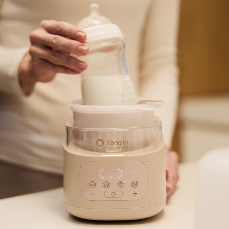 Incalzitor biberoane si sterilizator, Lionelo, ThermUp 4.0, Recipient detasabil, 400 W, 6 moduri de functionare, Functie sterilizare si decongelare, Termostat integrat, Lumina de noapte, Panou tactil, Oprire automata, Placa din otel inoxidabil, Bej