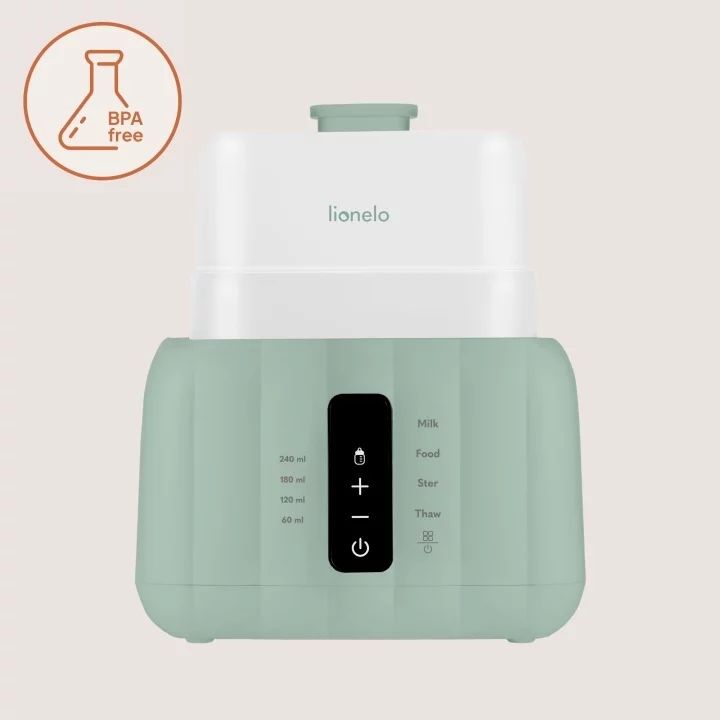 Incalzitor biberoane si sterilizator, Lionelo, ThermUp Duo, 6 moduri de operare, Incalzire, Sterilizare, Pastrare temperatura, Decongelare, Senzor pentru temperatura, Pentru 2 biberoane simultan, fara BPA, Verde