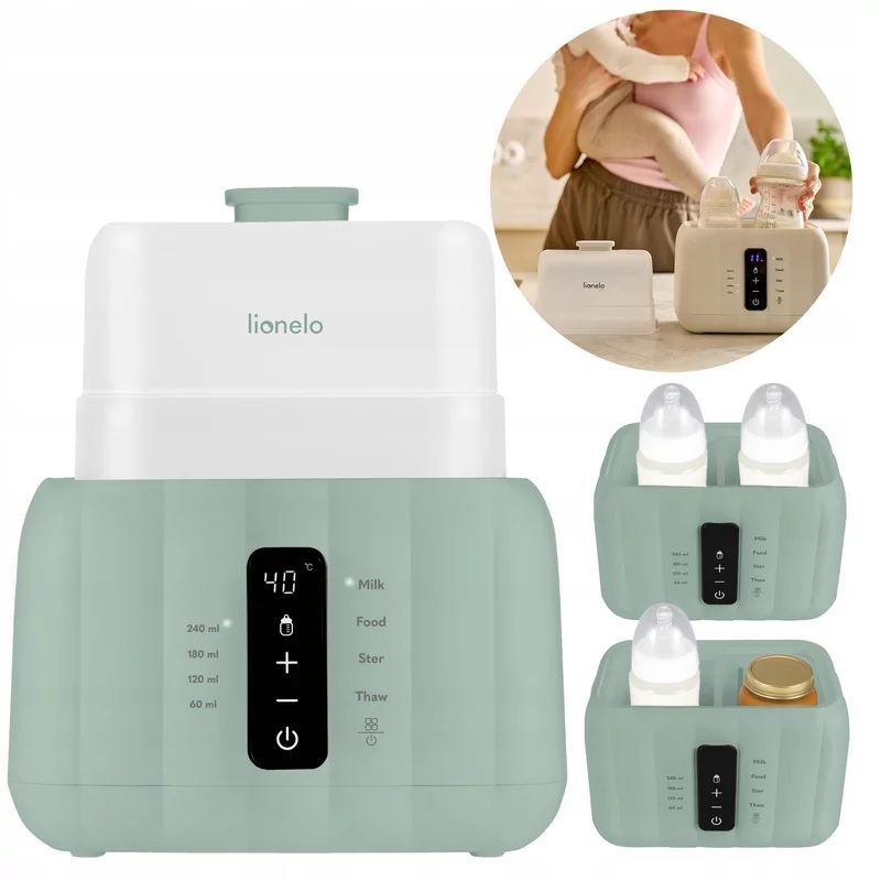 Incalzitor biberoane si sterilizator, Lionelo, ThermUp Duo, 6 moduri de operare, Incalzire, Sterilizare, Pastrare temperatura, Decongelare, Senzor pentru temperatura, Pentru 2 biberoane simultan, fara BPA, Verde