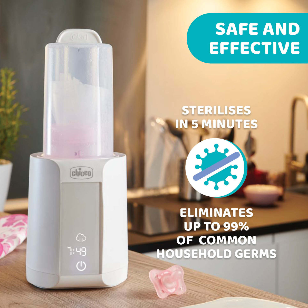 Incalzitor digital electric si sterilizator cu aburi 2 in 1 Chicco, 0 luni+ - gogobaby.ro