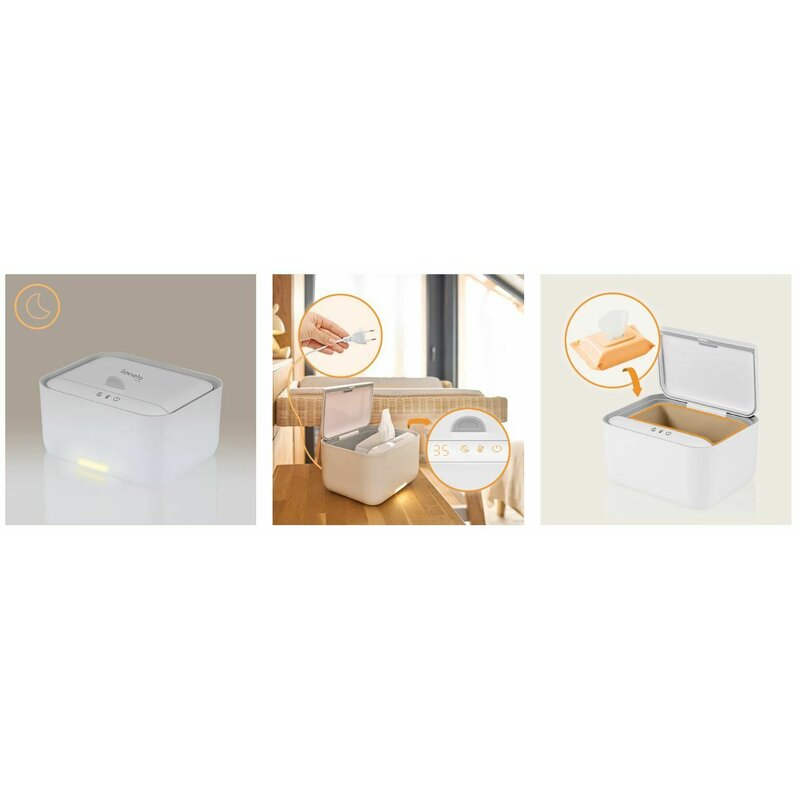 Incalzitor servetele umede, Lionelo, Babybliss, Cu 3 setari de temperatura, Loc suficient pentru un intreg pachet de servetele umede, Panou de control cu ecran tactil, Fara BPA, White