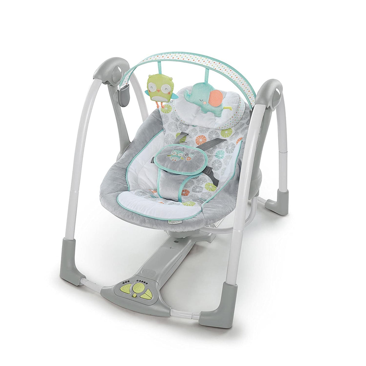 Ingenuity - Leagan portabil Swing 'n Go Portable Swing™ - Hugs & Hoots™ - gogobaby.ro